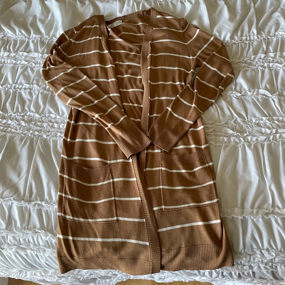 Grace and Lace Camel and White Stripe Cardigan